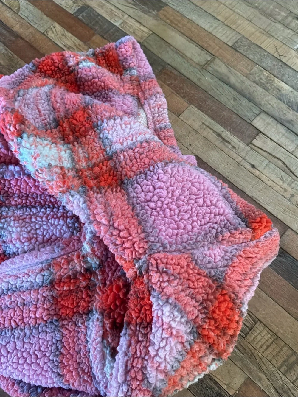 Fleece-like’Flannel Hooded Jacket - Pink & Orange Plaid